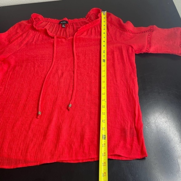 Alyx Red Long Sleeve Eyelet Cutout Lightweight Flowy Blouse Top Plus Size XXL - Picture 7 of 8
